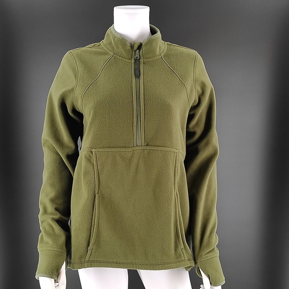 Zelos Womens Olive Green Quarter Zip Fleece Pullover Thumbhole Cuffs Medium